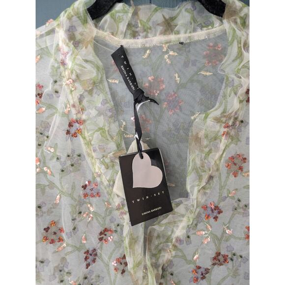 Vintage Deadstock Y2K Twin set simona barbieri Beaded Sequin Sheer Blouse Top - Picture 2 of 4